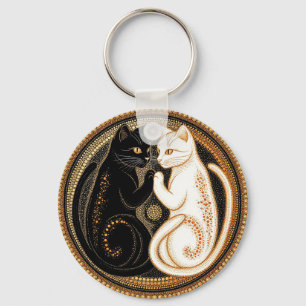 Cats Forming a Ying-Yang Inspired Composition Key Ring