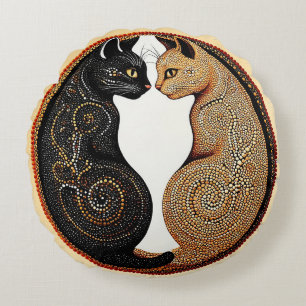Cats Forming a Ying-Yang Inspired Composition Round Cushion