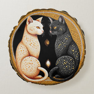 Cats Forming a Ying-Yang Inspired Composition Round Cushion