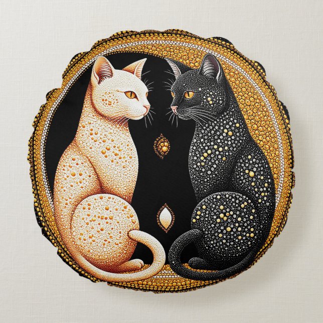 Cats Forming a Ying-Yang Inspired Composition Round Cushion (Front)