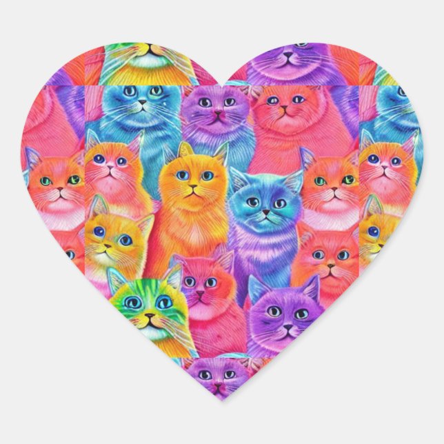 Cats Friends  Colourful Fun Heart Sticker (Front)