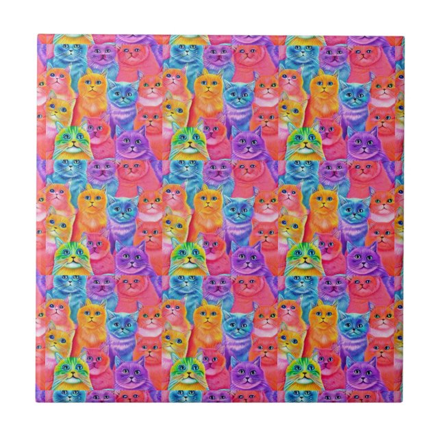 Cats Friends  Colourful Fun Tile (Front)