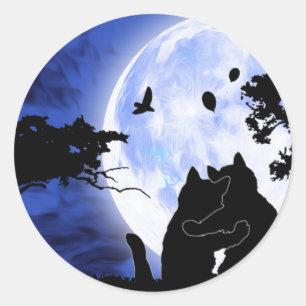cats full moon classic round sticker