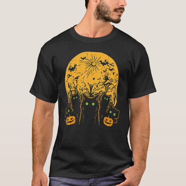 Cats Full Moon Halloween Animal Pet Men Women Kids T-Shirt (Front)