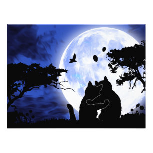 cats full moon photo print