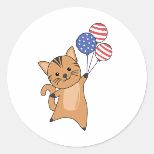 Cats Funny Cat 4th Of July American Flag Classic Round Sticker
