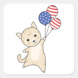 Cats Funny Cat 4th Of July American Flag Square Sticker