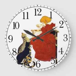 Cats Girl Milk French Art Nouveau Wall Clock