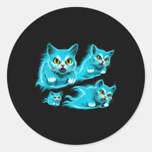 Cats Halloween Funny Flying Ghost Tee Classic Round Sticker