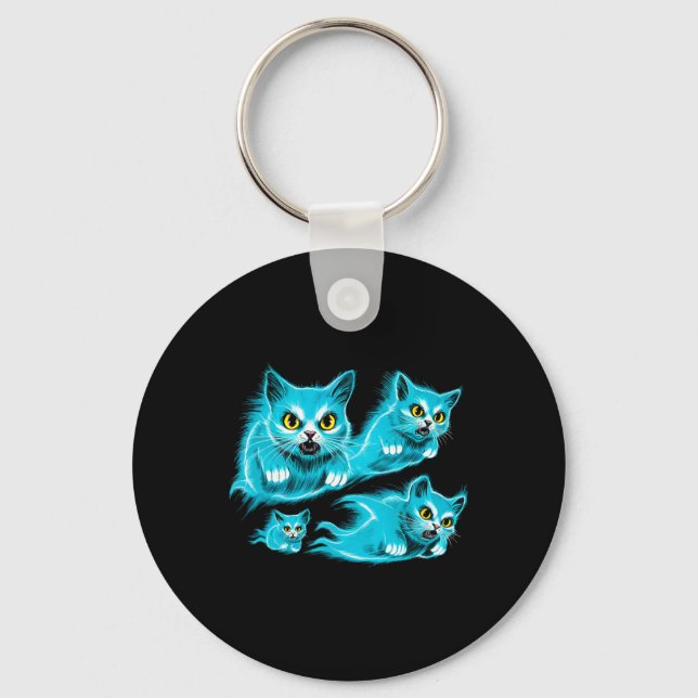 Cats Halloween Funny Flying Ghost Tee  Key Ring (Front)