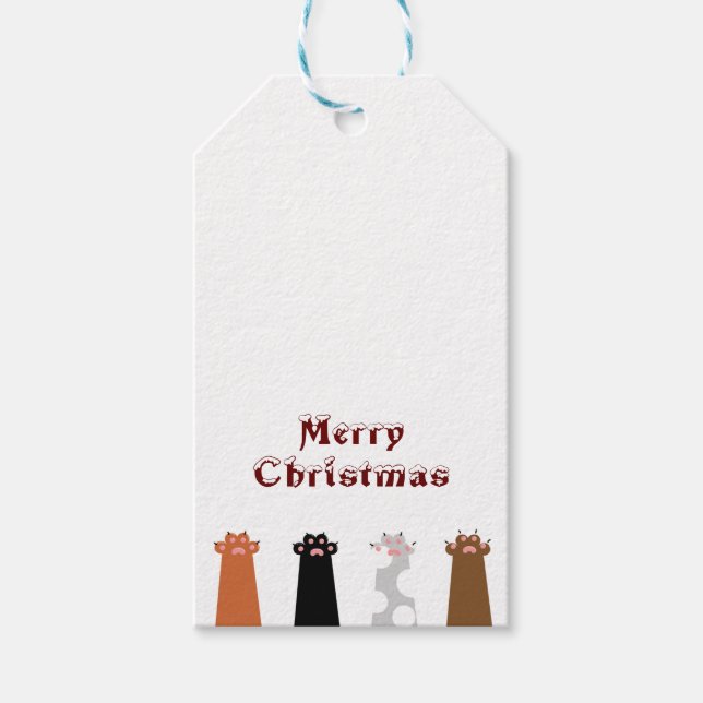 cats hands Merry Christmas Gift Tags (Front)