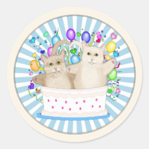 Cats Happy Birthday Classic Round Sticker