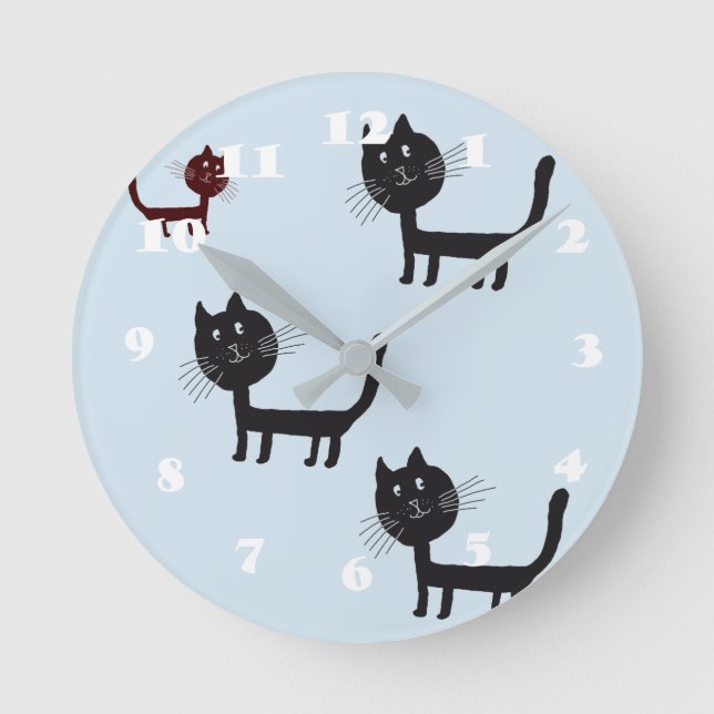 Cats Happy Black Kittens Drawing  Wall Clock (Front)