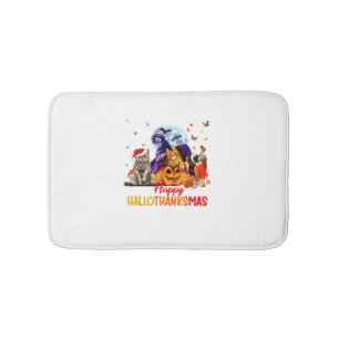 Cats Happy Hallothanksmas Halloween Thanksgiving C Bath Mat