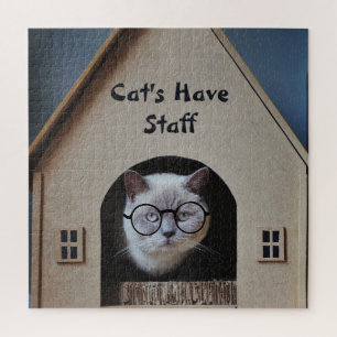 Cats Have Staff Quote Funny Cat Wearing Glasses Jigsaw Puzzle