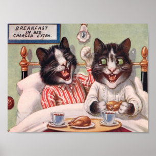 Cats Having Breakfast in Bed Poster