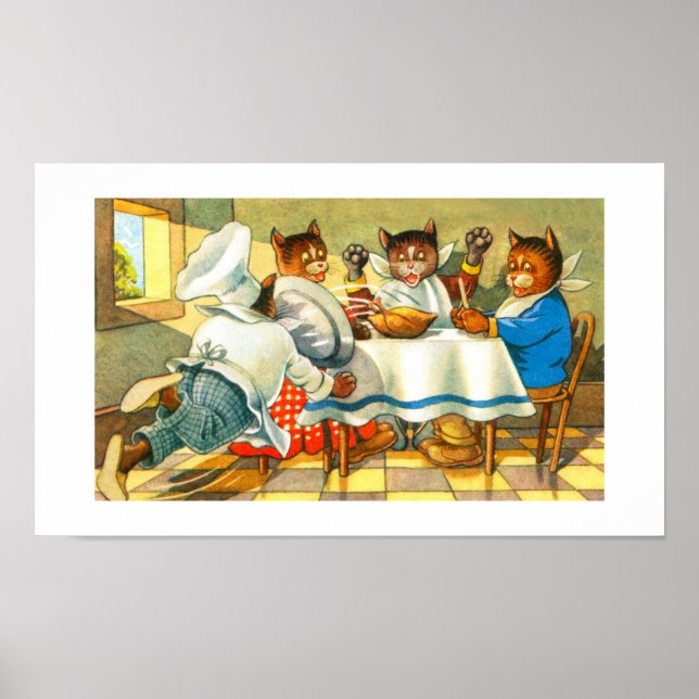 Cats having dinner poster (Front)