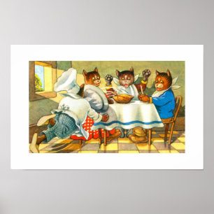 Cats having dinner poster