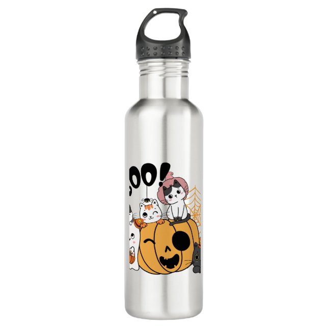 Cats Having Fun On Halloween Sticker 710 Ml Water Bottle (Front)