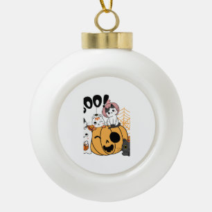Cats Having Fun On Halloween Sticker Ceramic Ball Christmas Ornament