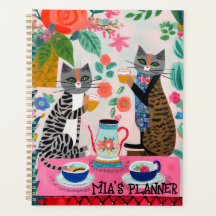 Cats Having Tea Whimsical Bright
