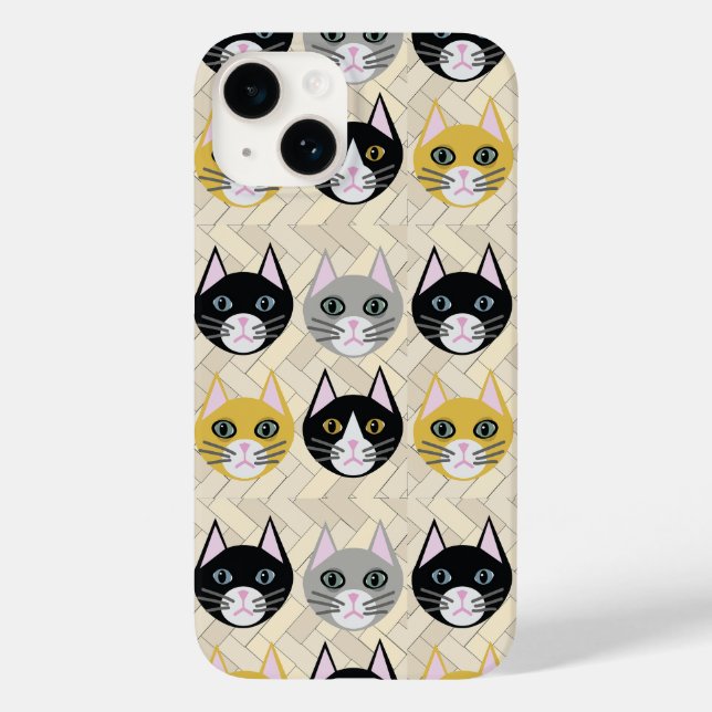 Cats Herringbone Beige Case-Mate iPhone Case (Back)