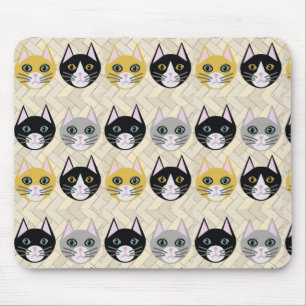 Cats Herringbone Beige Mouse Mat