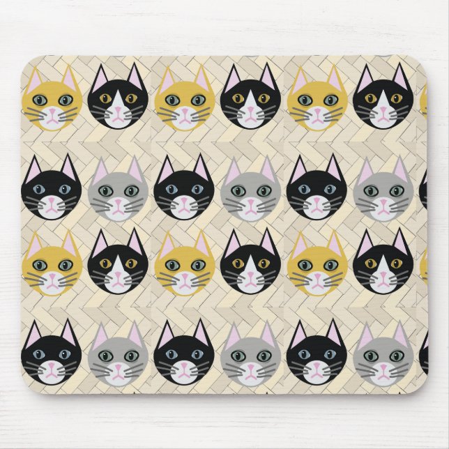 Cats Herringbone Beige Mouse Mat (Front)