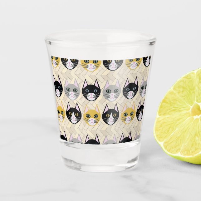 Cats Herringbone Beige Shot Glass (Front)