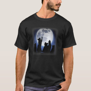 Cats Howling Looking Up to The Moon   for Cat T-Shirt