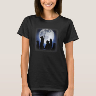 Cats Howling Looking Up to The Moon   for Cat T-Shirt