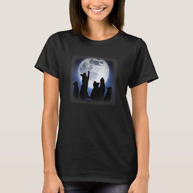 Cats Howling Looking Up to The Moon   for Cat T-Shirt (Front)