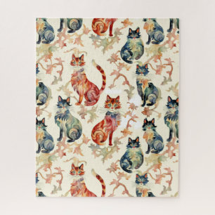 Cats in a Chinese Watercolor Pattern  Jigsaw Puzzle