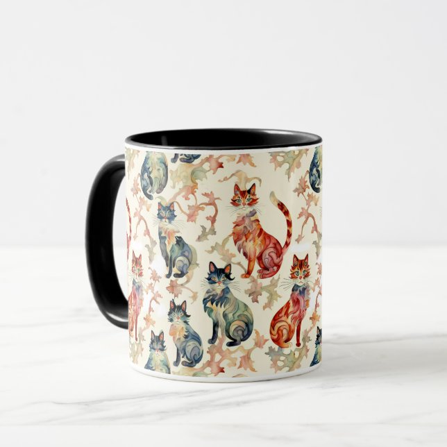 Cats in a Chinese Watercolor Pattern  Mug (Front Left)