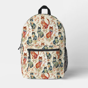 Cats in a Chinese Watercolor Pattern Printed Backpack