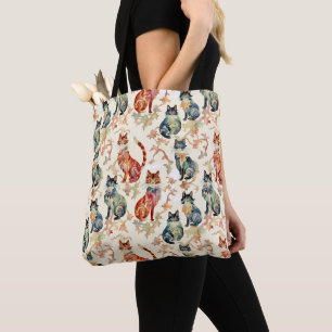 Cats in a Chinese Watercolor Pattern Tote Bag
