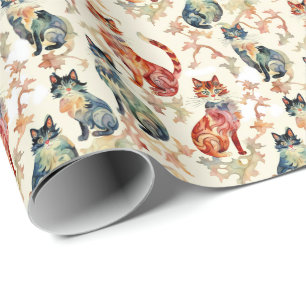 Cats in a Chinese Watercolor Pattern Wrapping Paper