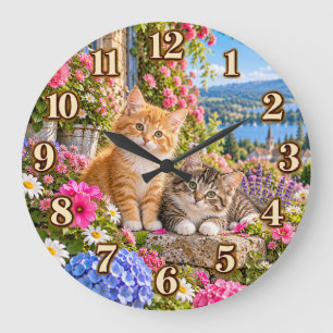 Cats in a Cottage Garden Clock