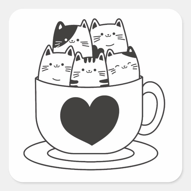 Cats in a Cup – Cute Cosy Kitty Design Square Sticker (Front)