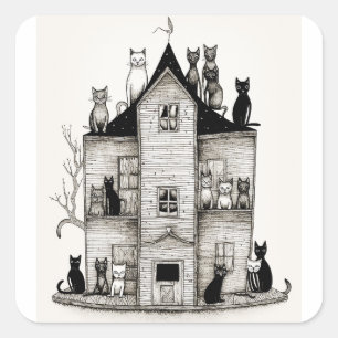 Cats in a House Square Sticker
