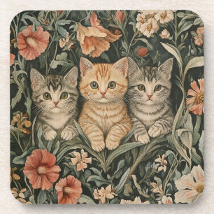 Cats in a William Morris Style Vintage Garden Coaster