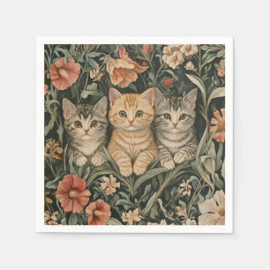 Cats in a William Morris Style Vintage Garden Napkin