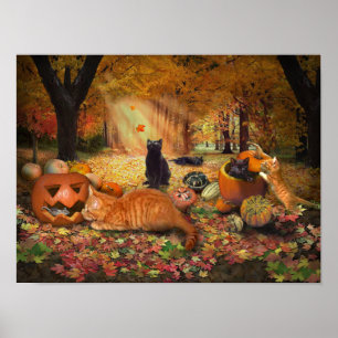Cats in Autumn Poster