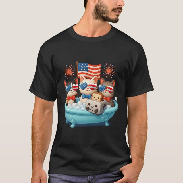 Cats In Bathtub Anime American Flag USA Patriot 4t T-Shirt (Front)