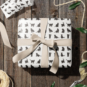  Cats in Black Silhouette Pattern Pet Animal Wrapping Paper
