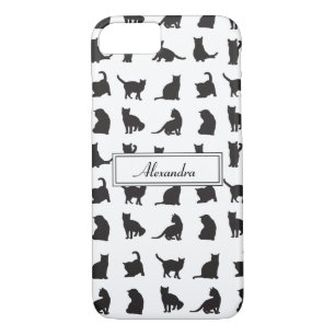 Cats in Black Silhouette Pattern with First Name iPhone 8/7 Case