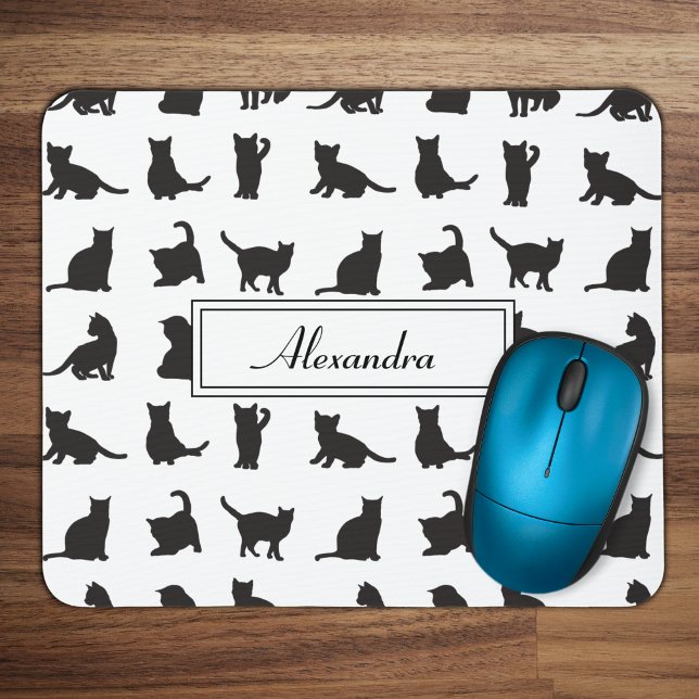 Cats in Black Silhouette Pattern with First Name Mouse Mat (Creator Uploaded)