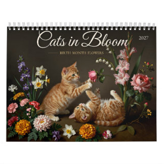 Cats in Bloom 2027 Birth Month Flowers Cat Art Calendar