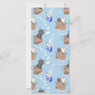 Cats in box and milk drops on blue