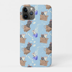 Cats in box and milk drops on blue iPhone 11 pro case